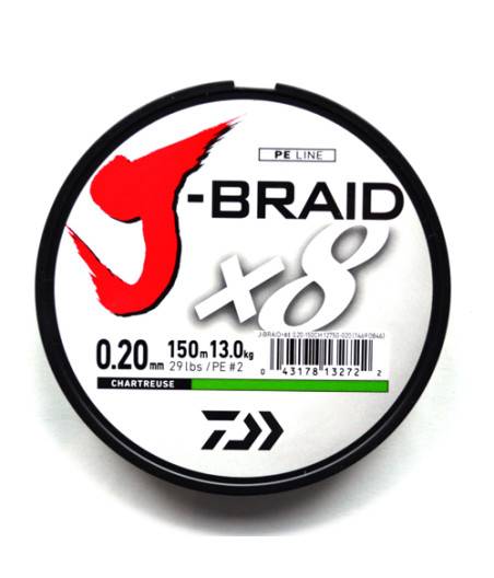 Шнур Daiwa J-Braid X8 150m Chartreuse 13.0kg 0.20mm №2.0